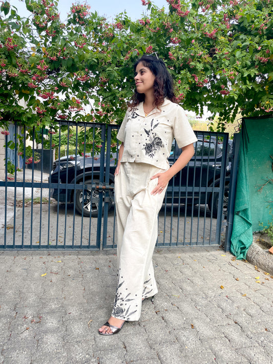 Zuri Embroidered Linen Khadi Co-ord Set