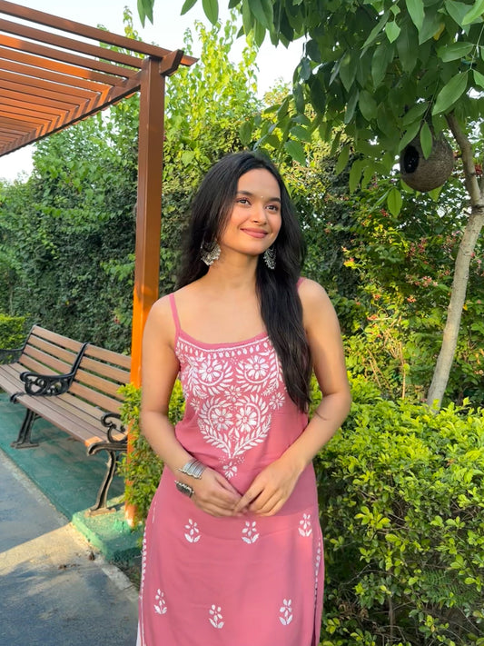 Noodle Strap Handwork Chikankari Kurti