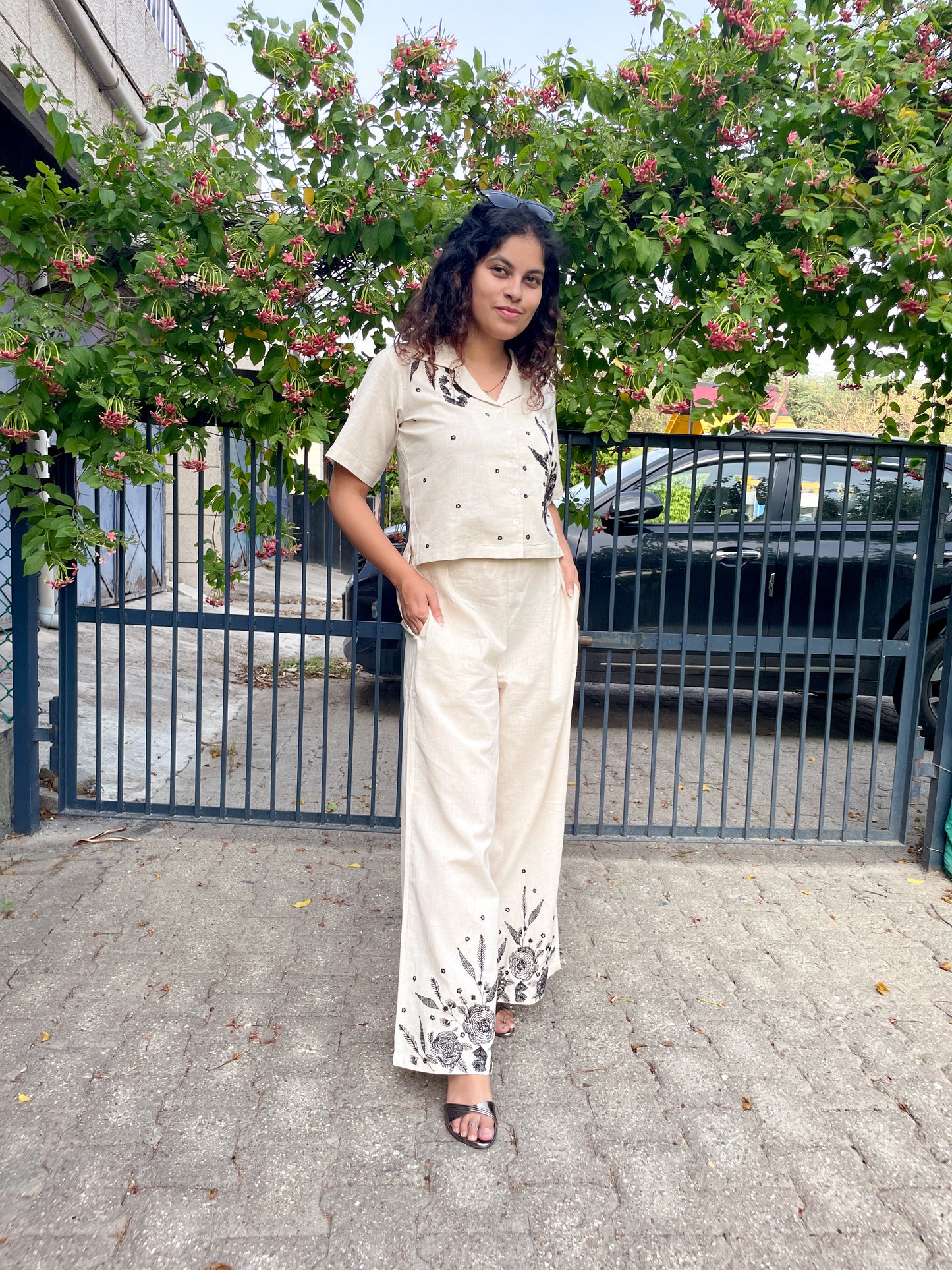 Zuri Embroidered Linen Khadi Co-ord Set