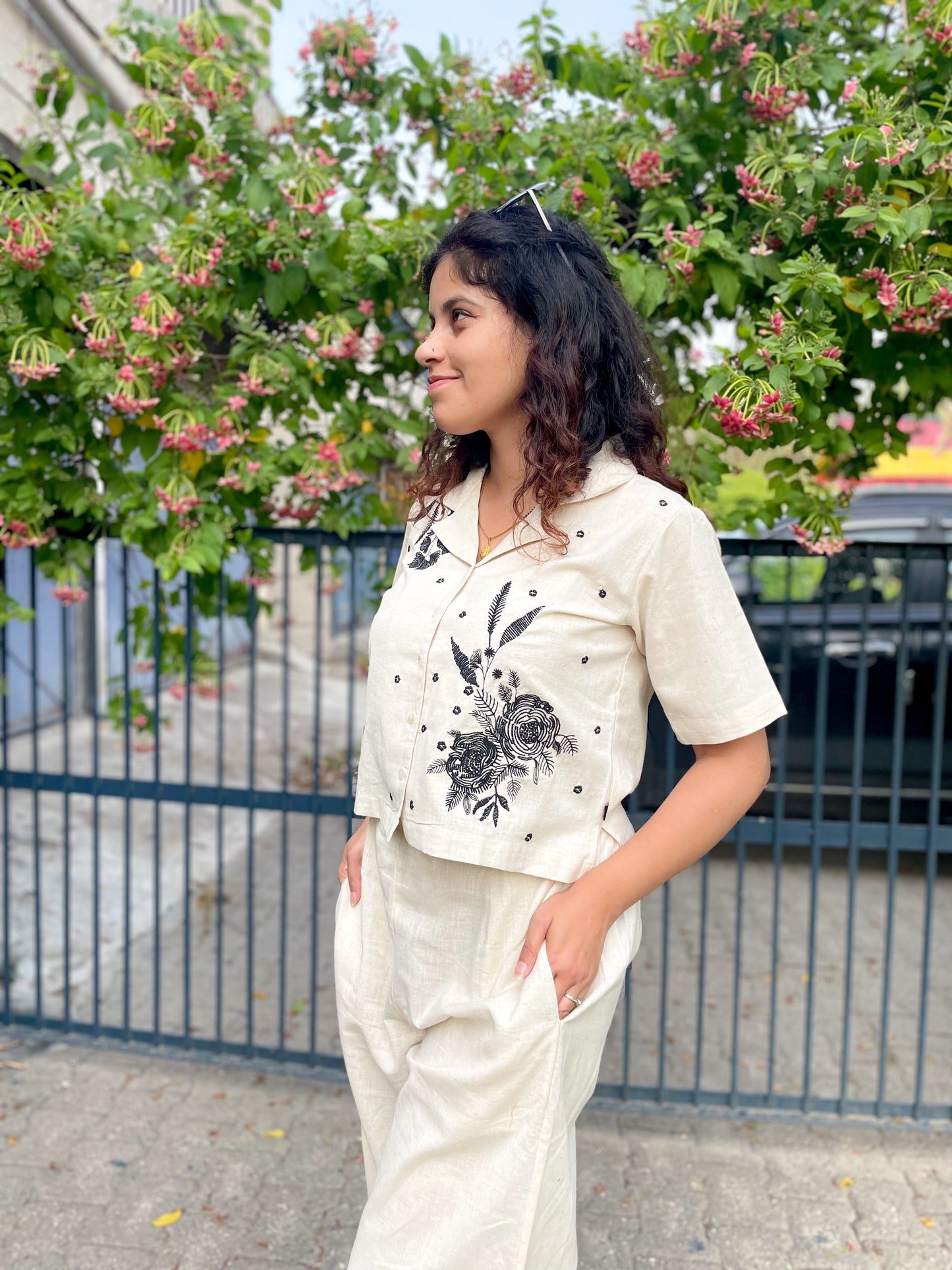 Zuri Embroidered Linen Khadi Co-ord Set
