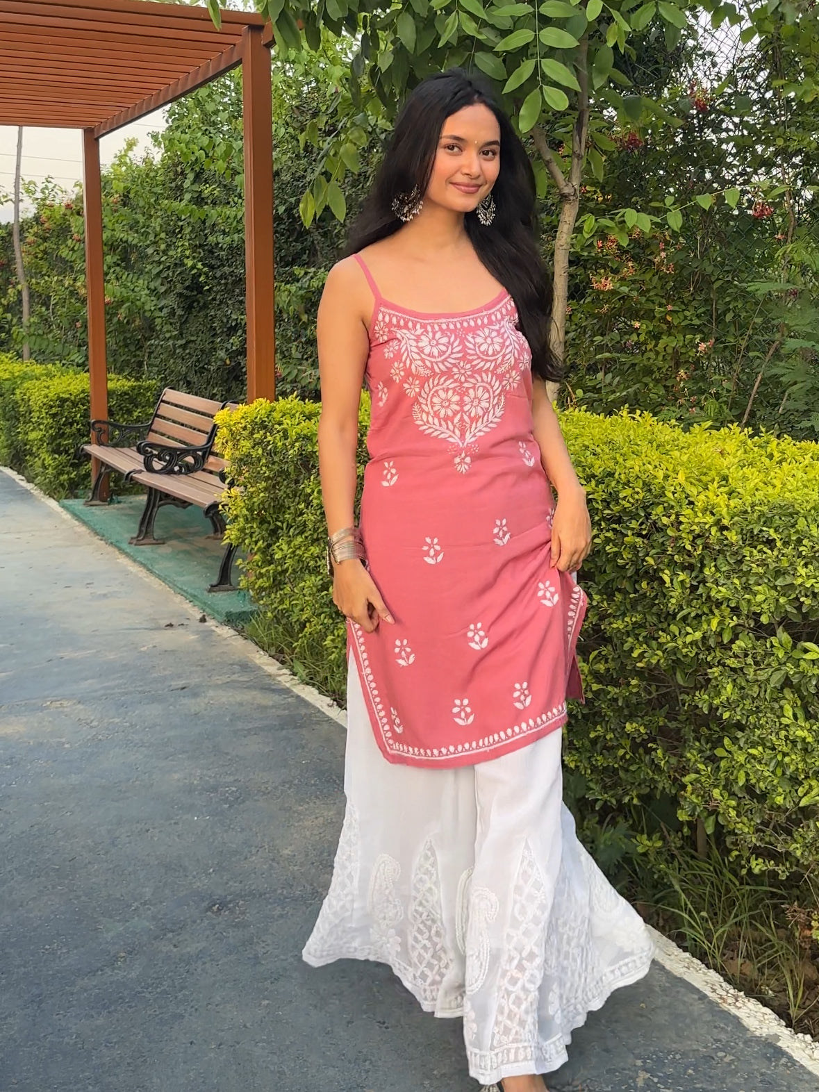 Noodle Strap Handwork Chikankari Kurti