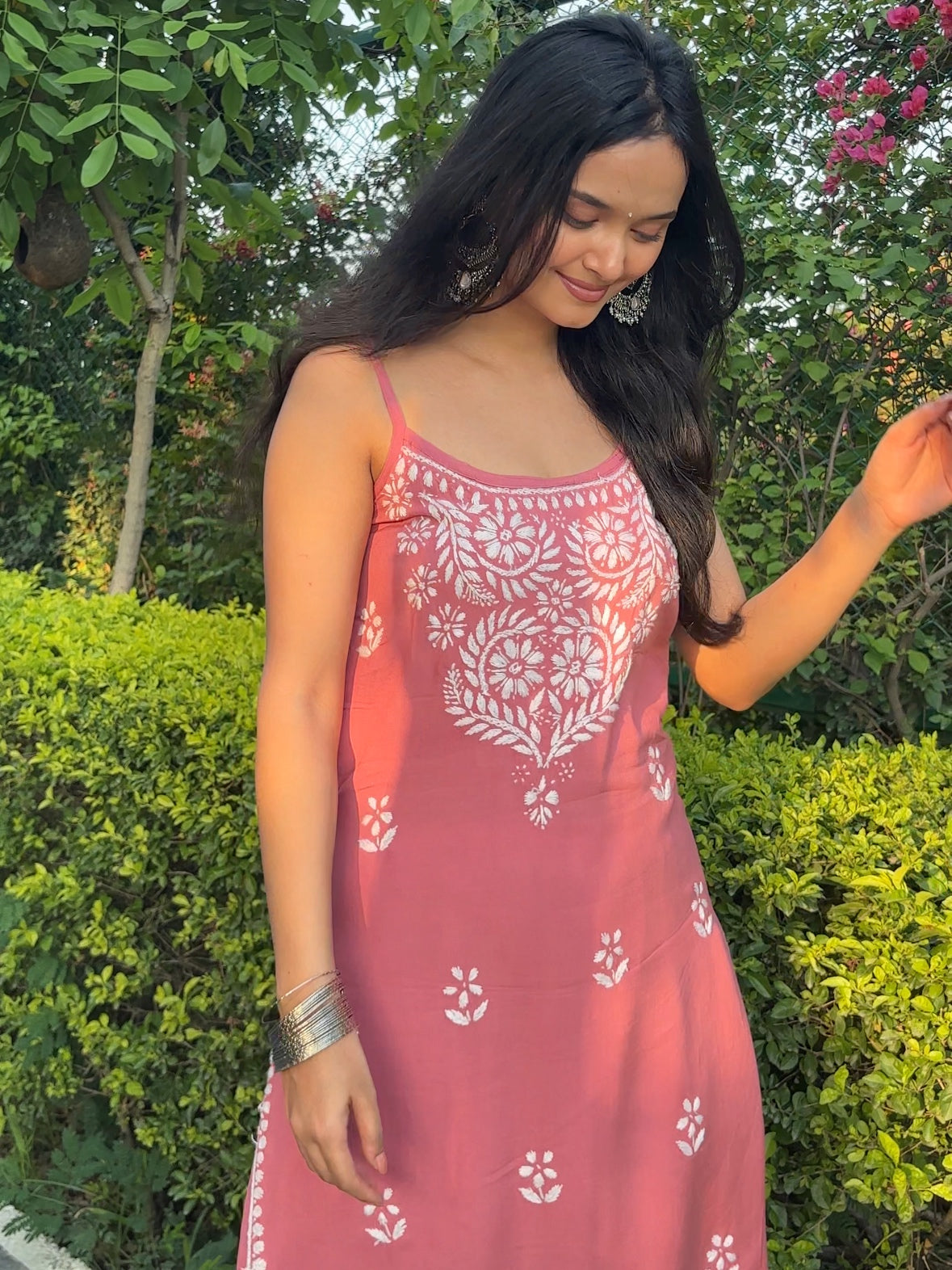 Noodle Strap Handwork Chikankari Kurti