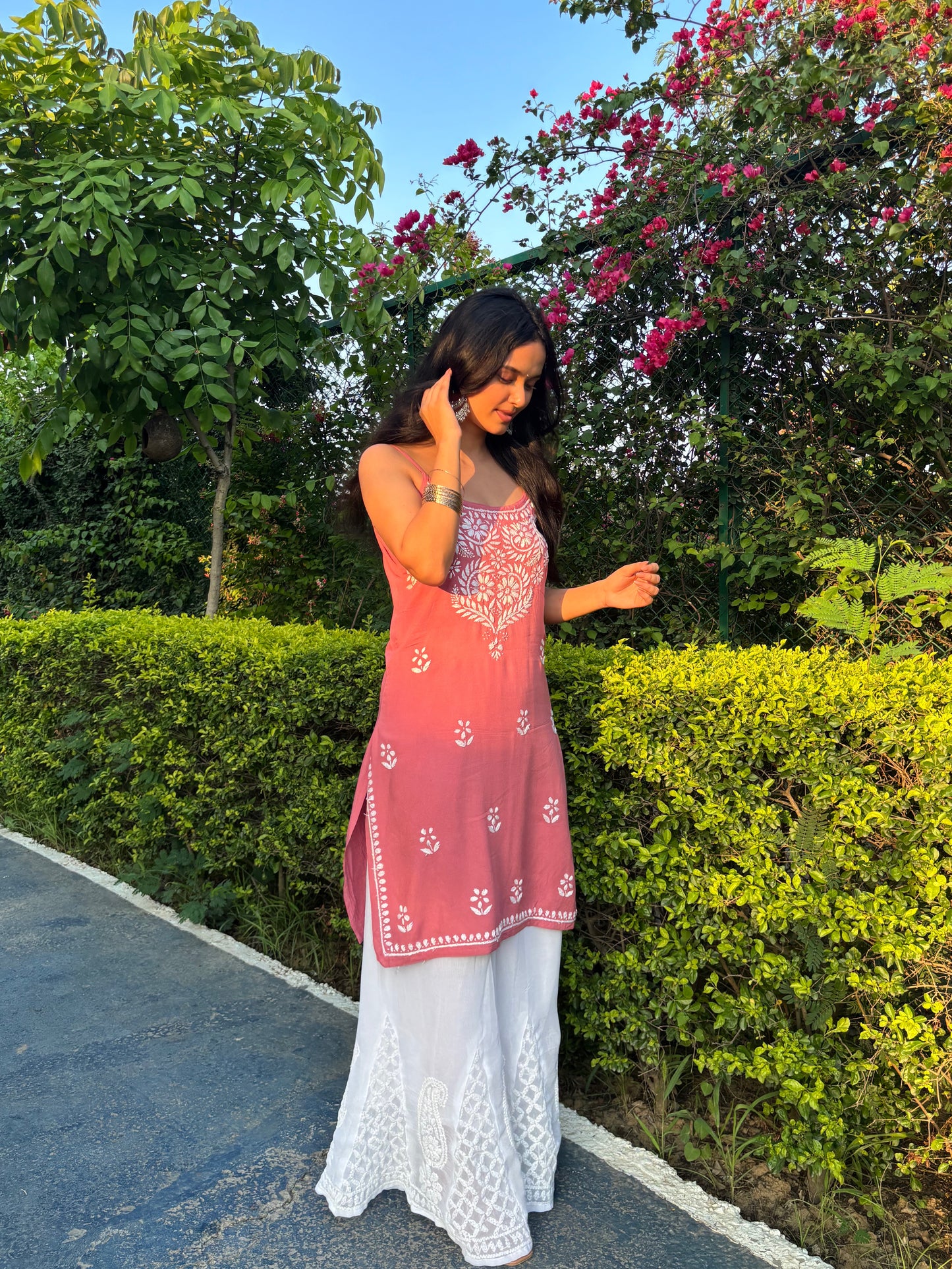 Noodle Strap Handwork Chikankari Kurti