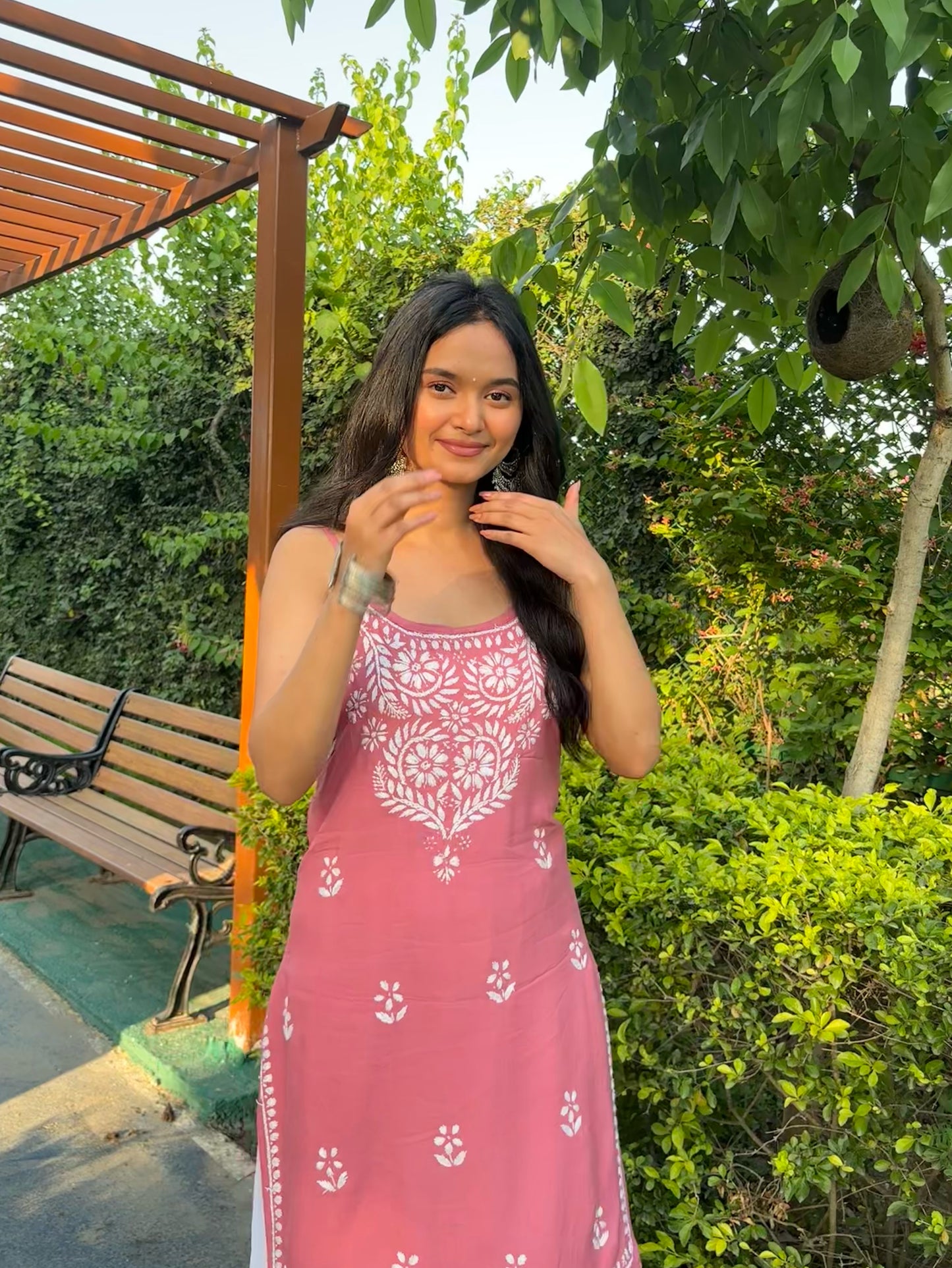 Noodle Strap Handwork Chikankari Kurti